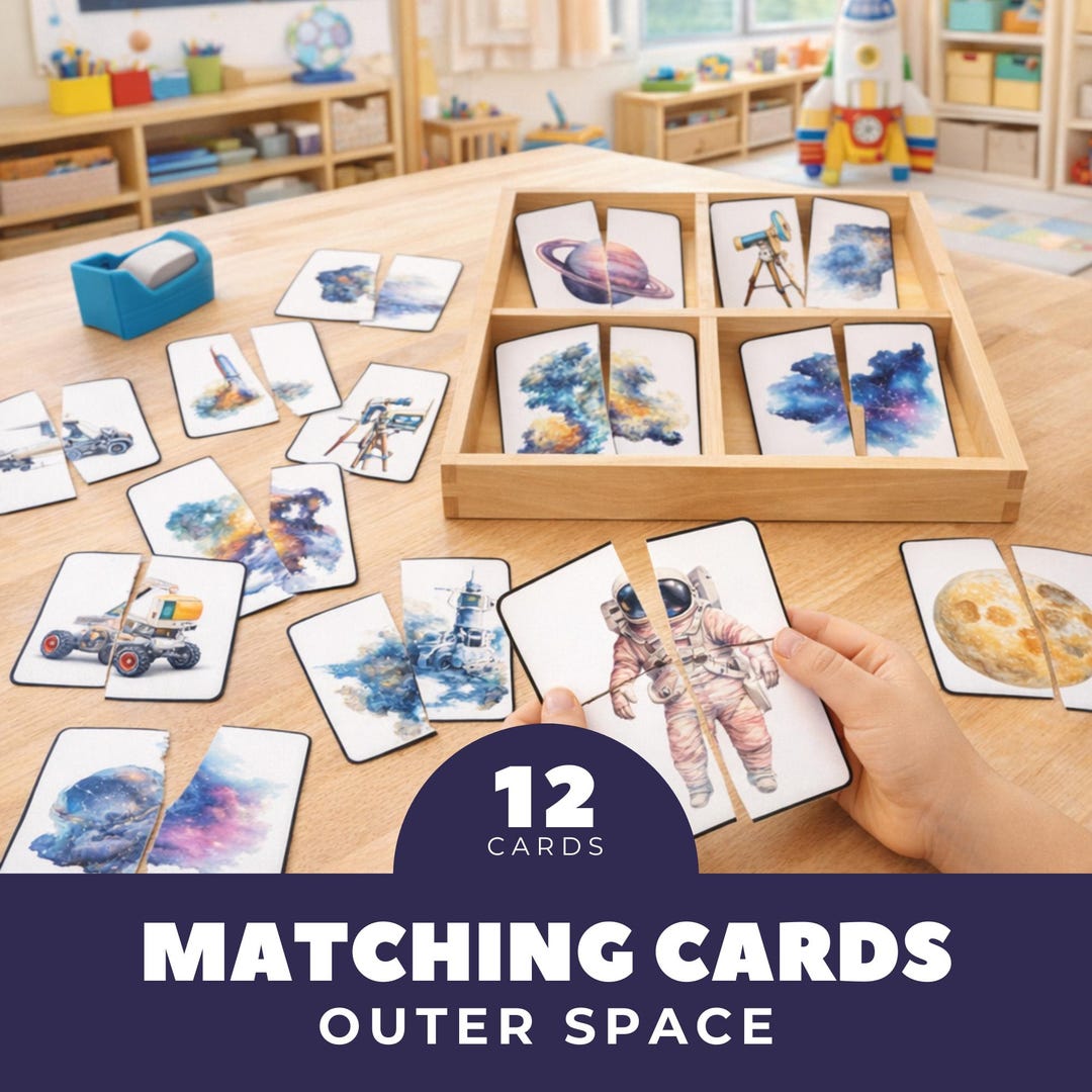 Outer Space Matching Cards, Memory Game Printable, Planets Astronaut ...