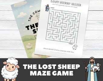 Lost Sheep Parable Maze Activity Sheet, Kids Bible Lesson Printable, Christian Worksheet, Sunday School Activities, 1st Grade, Morning Work