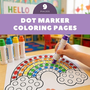 Spring Printable Dot Marker Coloring Pages, Homeschool Kinder Art Activity, Preschool Fine Motor Skills, Butterfly Rainbow Ladybug Bee