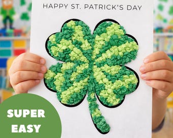 Shamrock Craft Tissue Paper, St. Patrick's Day Four Leaf Clover Activity, Fine Motor Skills, March Seasonal, Preschool Kinder Holiday Crafts