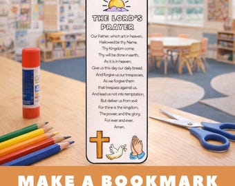 Bookmark Craft, The Lords Prayer Kids Activity, Sunday School Activities Learning Bundle, Bible Verse Christian Coloring Page