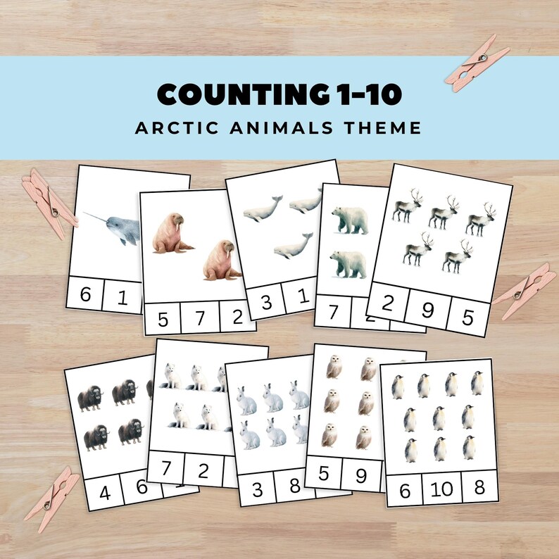 Arctic Animals Counting Clip Cards, Seasonal Morning Work, Montessori ...