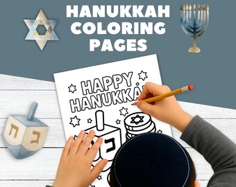 Hanukkah Coloring Pages, Jewish Holiday Classroom Centers, Chanukah Kids Games, Fun Hebrew School Activity, Menorah, Dreidel, Latkes, Gelt