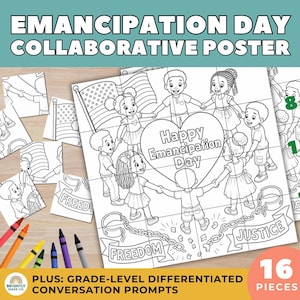 Emancipation Day Collaborative Poster, Black History Month Class Activity, Printable Coloring Mural, Freedom Unity Kinder 1st 2nd Kids Art