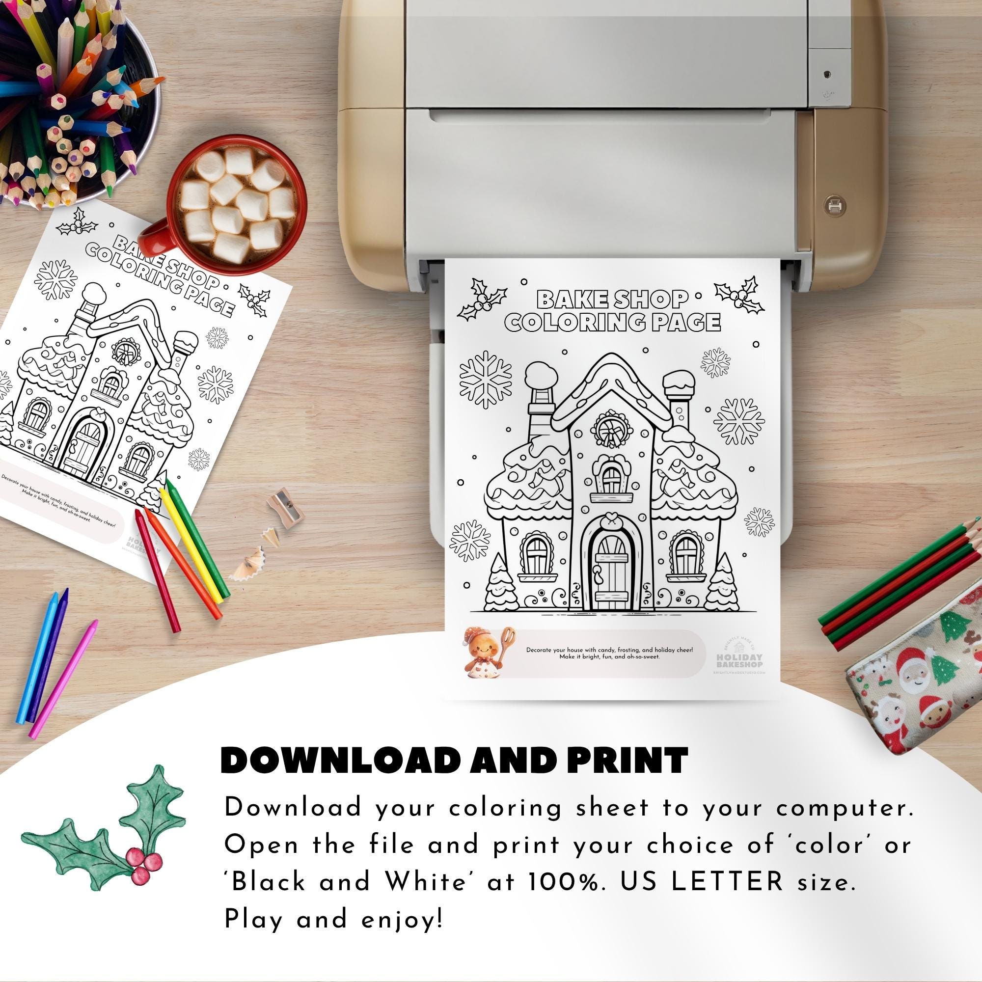Gingerbread House Coloring Page, Children Christmas Activity Printable ...
