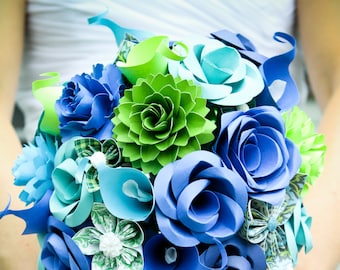 Custom Paper Flower Wedding Bouquet. You Pick The Colors, Papers, Books, Etc.  Anything Is Possible. Bridesmaid, Bridal. Boho