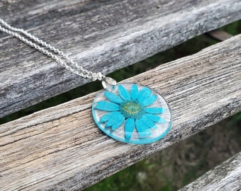Collar de flores reales. Collar de margaritas. Regalo para bodas, damas de honor, niños, aniversario, cumpleaños, Navidad, mamá. Flor seca. Margarita azul
