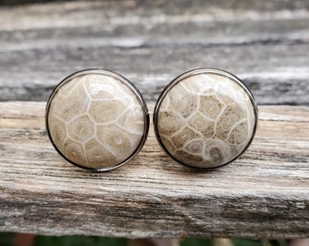 Petoskey Stone Cufflinks Groomsmen Gift Fossilized Coral Christmas Gift Wedding Gift For Dad.