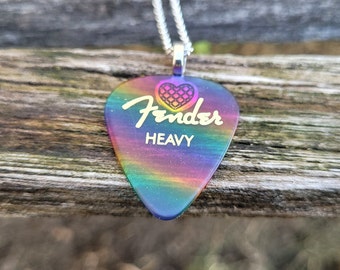 Rainbow Guitar Pick Necklace. Music Gift, Gifts For Dad, Mom, Anniversary Gift, Birthday. Guitar Necklace. Pride Gift