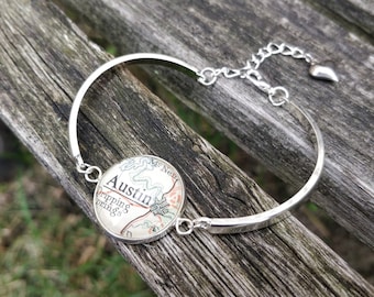 Custom Map Bracelet. CHOOSE YOUR PLACE.  Wedding,  Anniversary, Christmas Gift, Citizenship, Bridesmaid, Bridal.