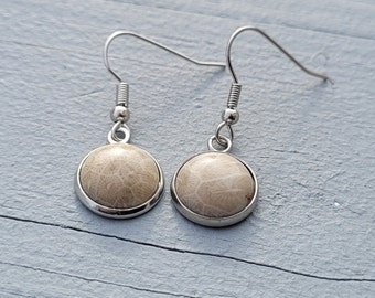 Petoskey Stone Earrings. Fossilized Coral. Wedding, Christmas Gift, Anniversary Gift. Michigan. Bead Earrings