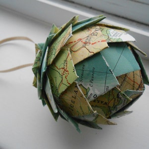 Vintage Map Paper Ball Ornament. Decoration, Christmas, Gift, Birthday, Anniversary, Wedding. Ornaments