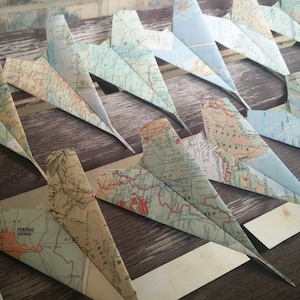 Vintage MAP Paper Airplanes. Escort Cards, Wedding Decoration, Party, Birthday, Travel Wedding. Favor, Name Tag. CUSTOM ORDERS Welcome.