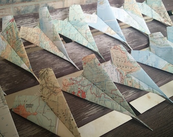 Vintage MAP Paper Airplanes. Escort Cards, Wedding Decoration, Party, Birthday, Travel Wedding. Favor, Name Tag. CUSTOM ORDERS Welcome.