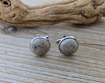 Petoskey Manschettenknöpfe. 16 mm, versteinerte Koralle. Hochzeit, Groomsmen Geschenk, Weihnachtsgeschenk, Geschenk für Papa. Missouri Geschenk