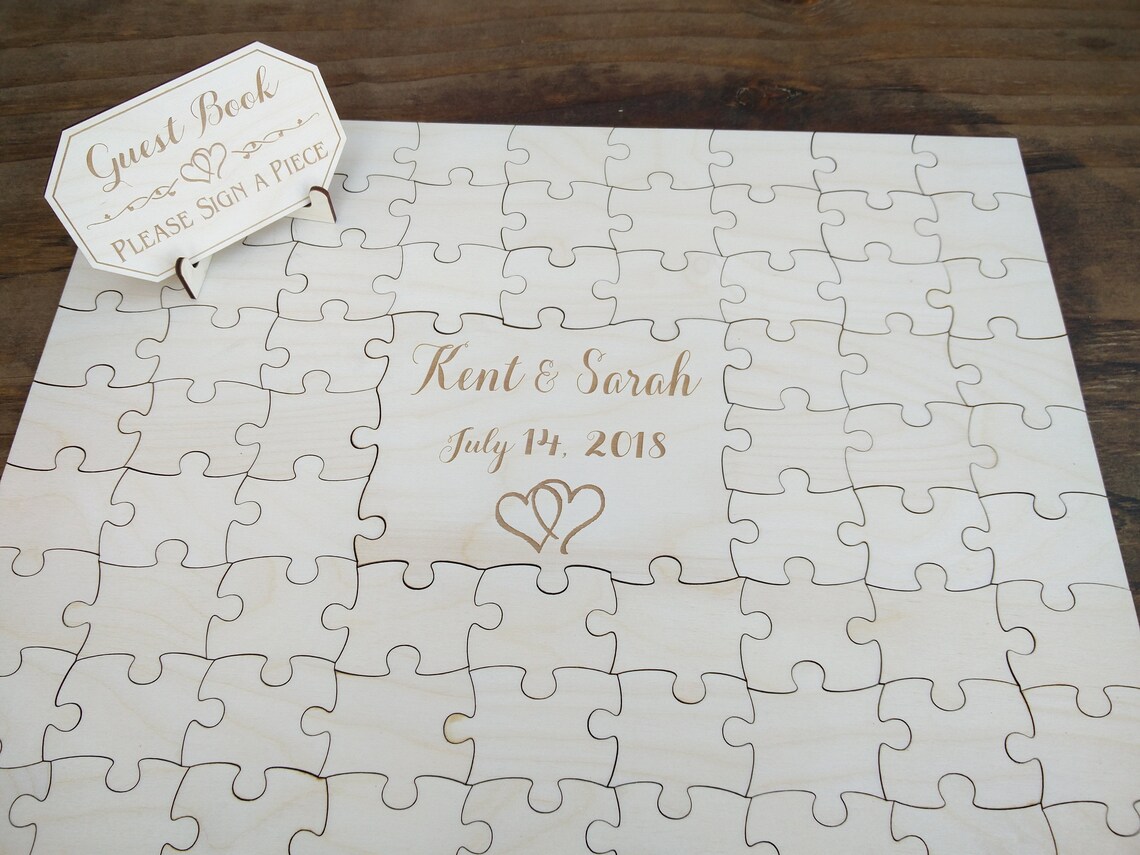 Wood Guest Book Puzzle. Personalized Guest Book Alternative. Etsy