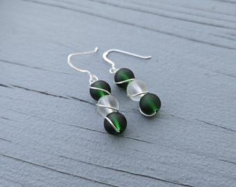 Michigan State Sea Glass Earrings. Sterling Silver. Wired Earrings, Gifts For Her. Anniversary Gift, Birthday Gift, Spartans