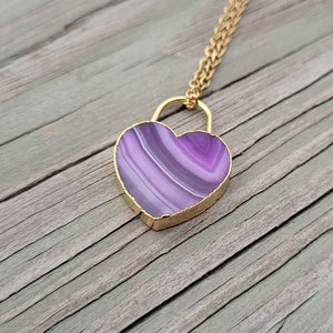 Purple Agate Heart Necklace. Gifts For Mom, Anniversary, Birthday, Wedding, Christmas Gift, Gifts For Her