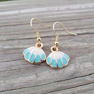 Blue Shell Earrings. Gift For Wedding, Bridesmaids, Anniversary, Birthday, Christmas. Beach Earrings
