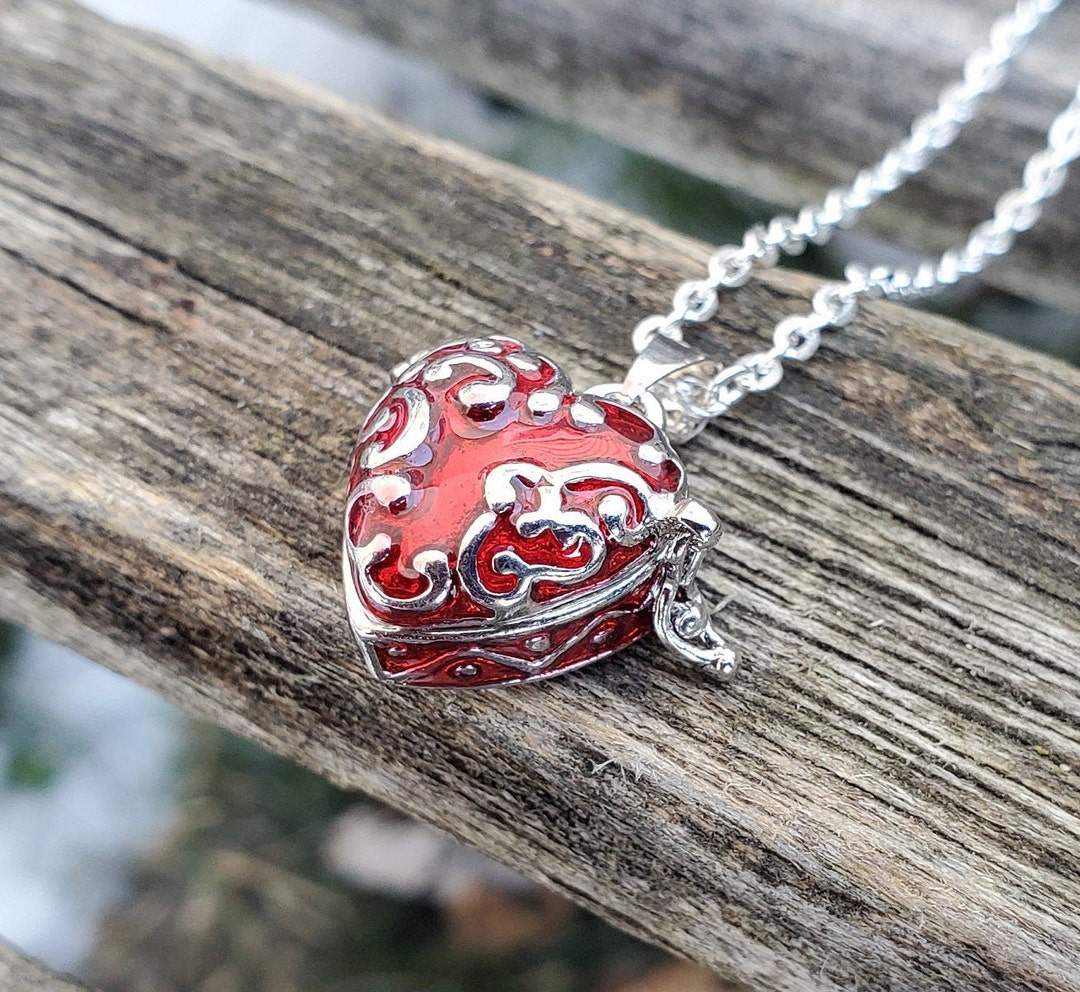 Red Heart Locket Necklace. Anniversary Gift, Birthday, Valentines