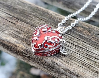 Heart Locket Necklace. Red Or Purple. Anniversary Gift, Birthday, Valentines, Mother's Day, Heart Box. Prayer Box