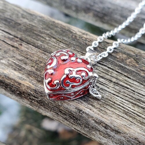 Red Heart Locket Necklace. Anniversary 