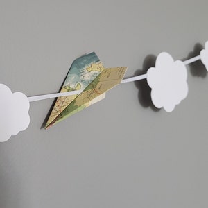 Paper Airplane Garland.  Birthday Decor, Wedding Decorations. Cloud Garland, Paper Airplanes. Map Garland