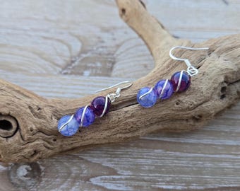 Dragon Glass Earrings. Wired Earrings. Gifts For Women, Gifts For Her. Anniversary Gift, Birthday Gift, Purple Earrings