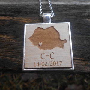 Collar personalizado con el nombre de su estado o país. Regalo para bodas, hombres, mujeres, damas de honor, aniversarios, cumpleaños. Mapa, para él y para ella, para la novia y el novio.