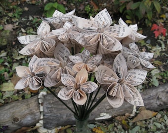 Secret Garden Bouquet. Book Paper Flower Bouquet, Origami Paper Flowers. Anniversary, Centerpiece, Wedding, Birthday.