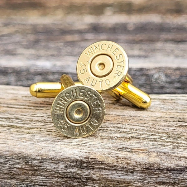 45 Auto Cufflinks. Wedding, Groomsmen Gift, Dad. Christmas, Anniversary, Birthday, Unique Gift. Rifle, Gun, Bullet Cufflinks