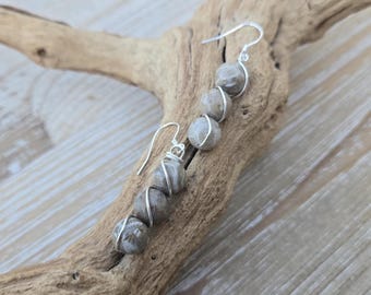 Petoskey Bead Earrings. Sterling Silver. Wired Earrings. Gifts For Women, Gifts For Her. Michigan Gift, Anniversary Gift, Birthday Gift,