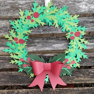Holly Wreath,  Paper Christmas Wreath. 12 inch. Door Decor. Christmas Ornament
