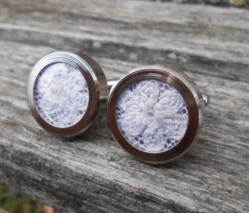 Wedding Dress LACE CUFFLINKS. Groomsmen Gift Dad Gift Memory Etsy