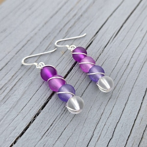 Sea Glass Earrings. Purple Ombre. Sterling Silver. Wired Earrings. Gifts For Women, Gifts For Her. Anniversary Gift, Birthday Gift