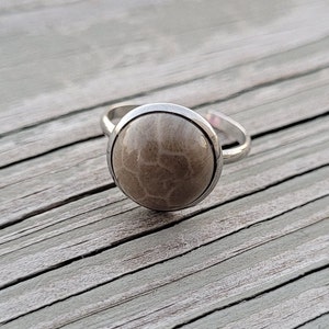 Petoskey Stone Ring. Adjustable, Silver Stainless Steel. Fossilized Coral. Wedding, Christmas Gift, Anniversary Gift. Michigan