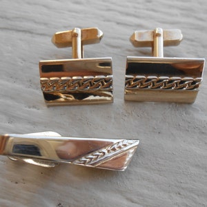 Vintage Gold Cufflinks & Tie Clip.  Christmas, Wedding, Groom, Groomsmen Gift, Dad.
