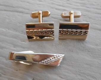 Vintage Gold Cufflinks & Tie Clip.  Christmas, Wedding, Groom, Groomsmen Gift, Dad.