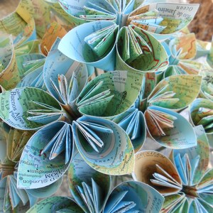 Vintage Map Paper Flower Bouquet, World Map. Origami Paper Flowers. Gifts, First Anniversary, Party, Home Decor, etc. CUSTOM ORDERS WELCOME image 5