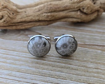 Petoskey Manschettenknöpfe. 16mm. Versteinerte Koralle. Hochzeit, Groomsmen Geschenk, Weihnachtsgeschenk, Geschenk für Papa. Missouri Geschenk