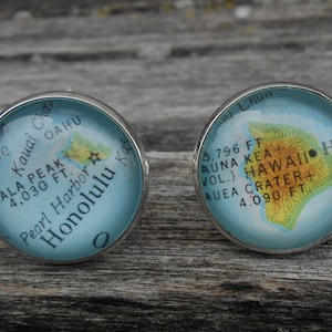 Vintage HAWAIIKAART-manchetknopen. Verjaardagscadeau, bruiloft, kerstcadeau heren, vader. Verzilverd. Aangepaste bestellingen welkom.