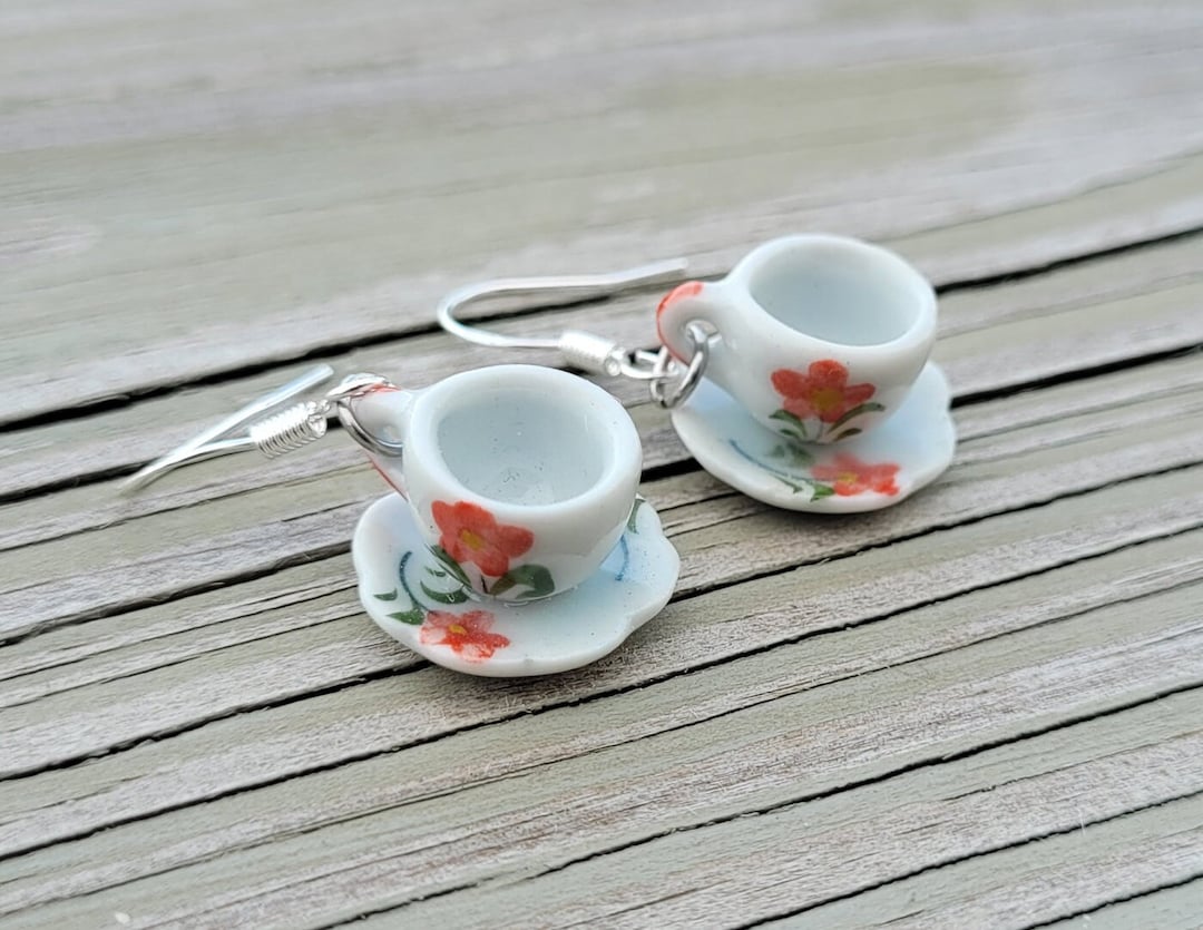 Teacup Earrings. CHOOSE Your Color Hooks. Gift for Mom, Anniversary