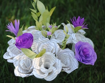 Book Bouquet, Roses & Crepe Paper Accents. Perfect for First Anniversary, Weddings, Birthdays. Unique Gift.