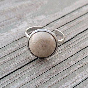 Petoskey Stone Ring. Adjustable, Silver Stainless Steel. Fossilized Coral. Wedding, Christmas Gift, Anniversary Gift. Michigan