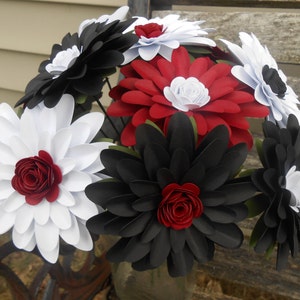 Gerber Daisy Paper Flower Bouquet. Black, Red, & White. Centerpiece, Wedding, Anniversary, Birthday, Mother&#39;s Day, Gift