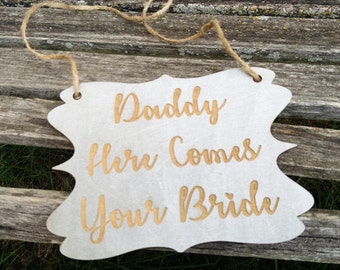 Here Comes The Bride Sign. CHOOSE YOUR COLOR!  Wedding, Decoration. Rustic. Custom, Personalized. Card, Photo Prop. Silver