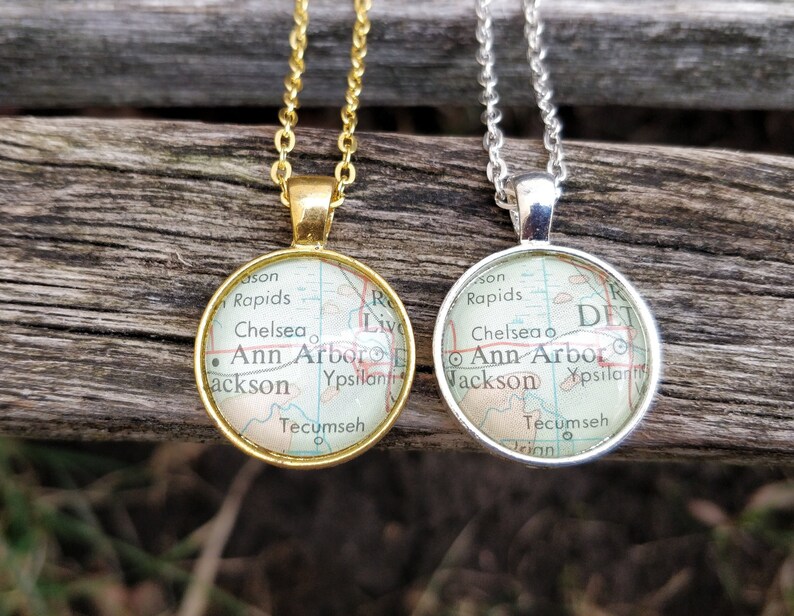 Custom Map Necklace. CHOOSE YOUR PLACE. First Anniversary, Christmas Gift, Citizenship, Birthday Gifts image 2