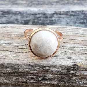 Petoskey Stone Ring. Rose Gold Colored. Fossilized Coral. Wedding, Christmas Gift, Anniversary Gift. Michigan