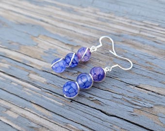 Dragon Glass Earrings. Wired Earrings. Gifts For Women, Gifts For Her. Anniversary Gift, Birthday Gift, Purple Earrings