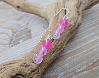 Sea Glass Earrings. Pink Ombre. Sterling Silver. Wired Earrings. Gifts For Women, Gifts For Her. Anniversary Gift, Birthday Gift